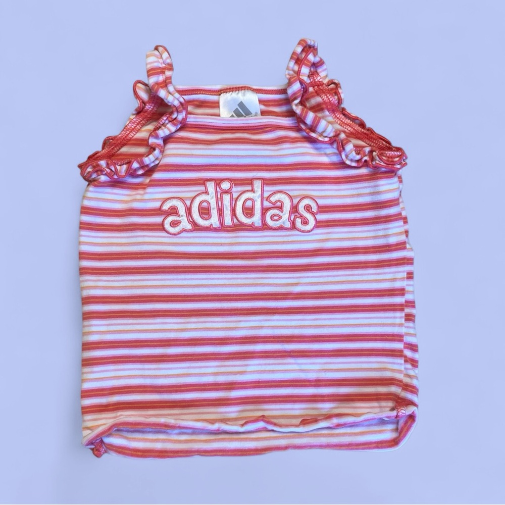 Adidas Red and White Striped Camisole with Ruffled Straps